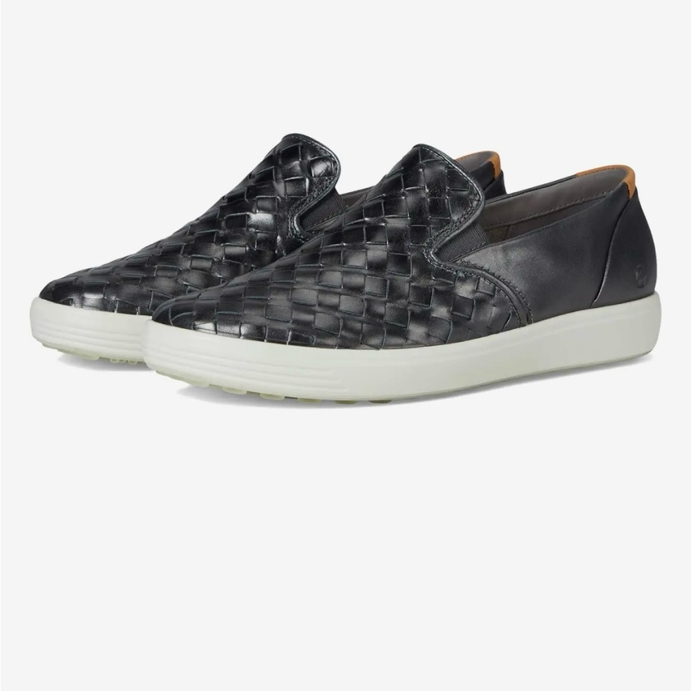 Ecco Soft7 Slip On Shoe US 6-6.5 EU37 Sneaker Loafer Black Woven Leather
